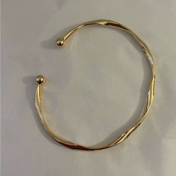 NEW Fashion Sizable Golden-Tone Twisted Alloy Open Bangle Bracelet Balled Ends - Picture 5 of 7